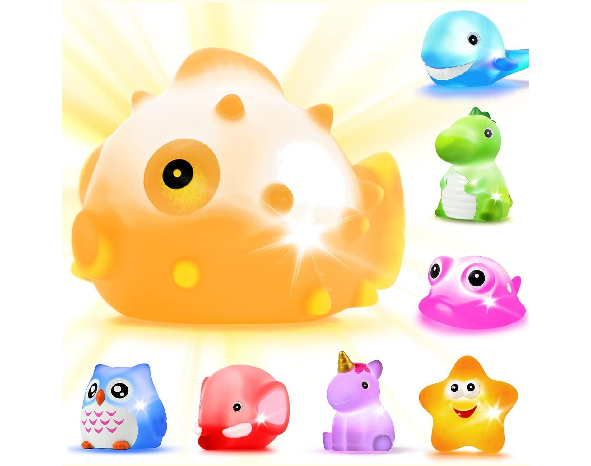8-Piece Light-Up Animal Bath Toys, Color-Changing Floating Set for Bathtub and Pool