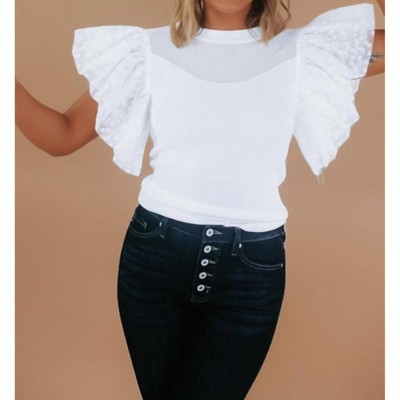 Women's Sheer Ruffled Sleeve Top - Everyday Chic Boutique