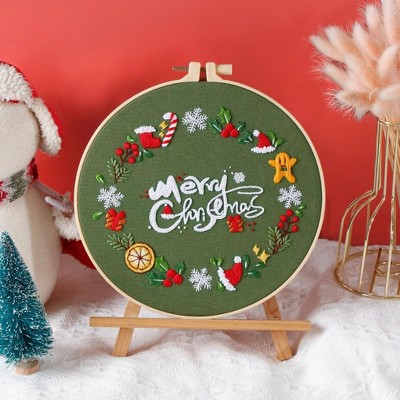 20cm/7.9in Christmas Theme Embroidery Starter Kit with Instructions, Cross Stitch Set for Women Hobbies Adults Craft Lovers and Beginners