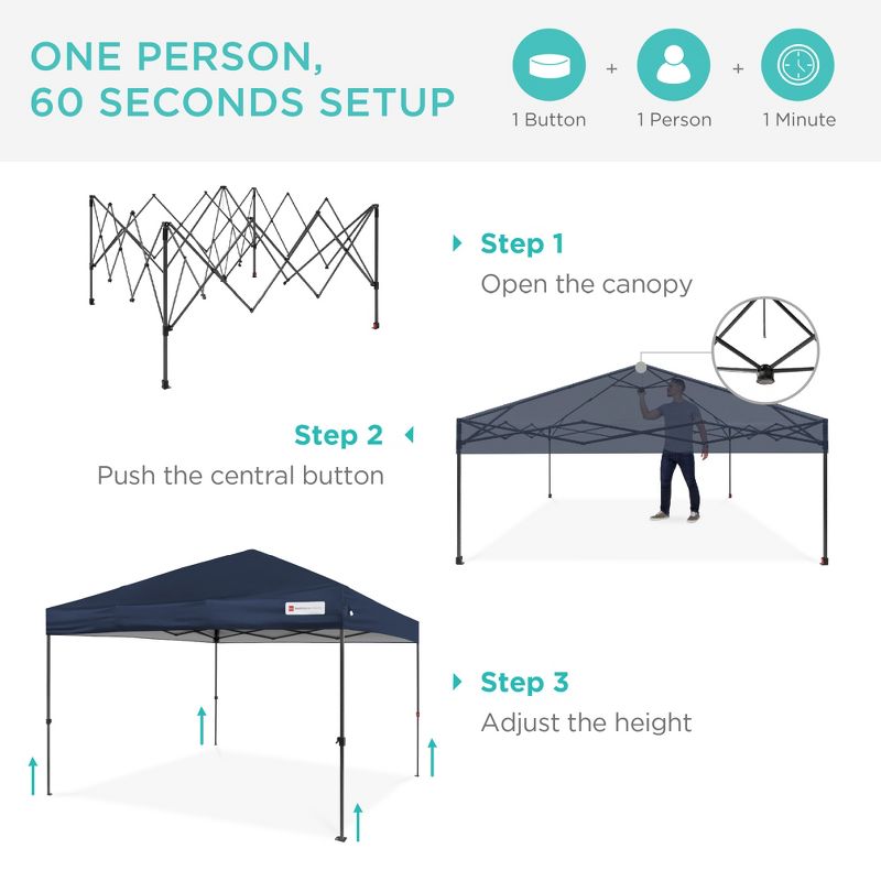 Best Choice Products 10x10ft Easy Setup Pop Up Canopy w/ 1-Button Setup, Wheeled Case, 4 Weight Bags, 3 of 11