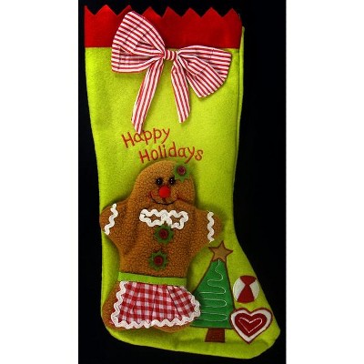 Sterling 17" Lime Green and Gingham Red "Happy Holidays" Striped Christmas Stocking