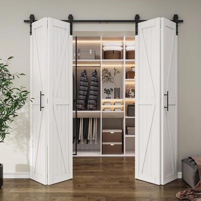 Bifold Barn Door with Hardware Track Kit,Bi-Fold Sliding Closet Doors,Pine,Easy Assembly