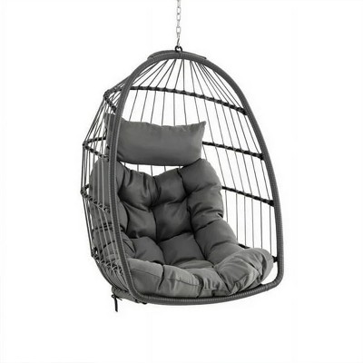 SKONYON Hanging Egg Chair Foldable Swing Chair with Stand and Soft Cushion