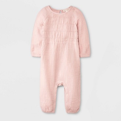 Grayson Collective Baby Girls' Smocked Gauze Bubble Romper - Light Pink 3-6M