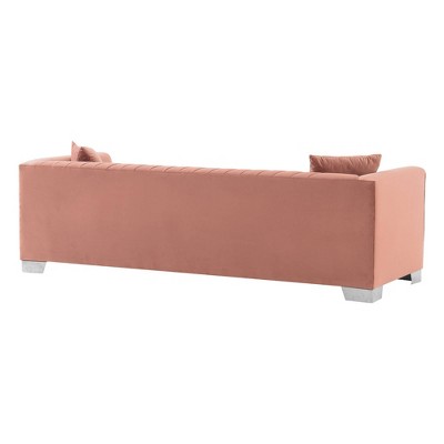 Blush Pink Velvet 90.5'' Contemporary Sofa with Stainless Steel Legs