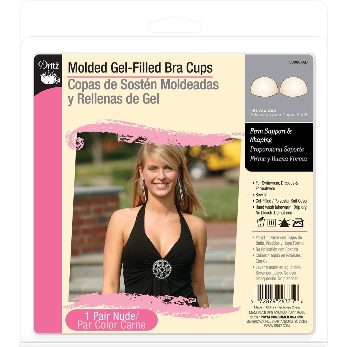 Dritz Molded Gel-Filled Adhesive Strapless Backless Bra Cups A/B Nude: Sticky Bra Inserts for Seamless Support