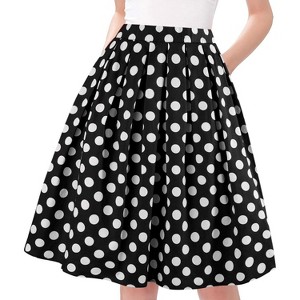 Vintage High-Waist Pleated Skirt - Women's A-Line Midi Skirt with Retro Flair Black Point - 1 of 4