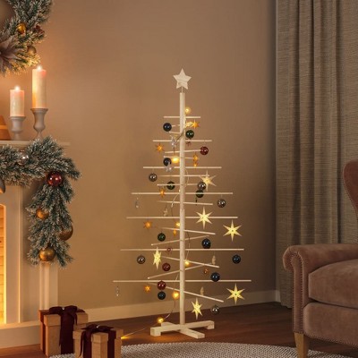 Wooden Christmas Tree Brown Solid Pine Wood, Bamboo Small/Medium