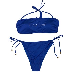 Bebe Womens' 2-Piece Rhinestone Triangle or Bandeau Bikini Swimsuit Sets - 1 of 4