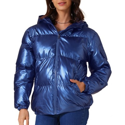 INSPIRE CHIC Women's Casual Shiny Pockets Hooded Winter Puffer Jackets