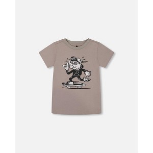 Deux par Deux Boy Organic Cotton Graphic Tee Gray, Black and White - 1 of 4
