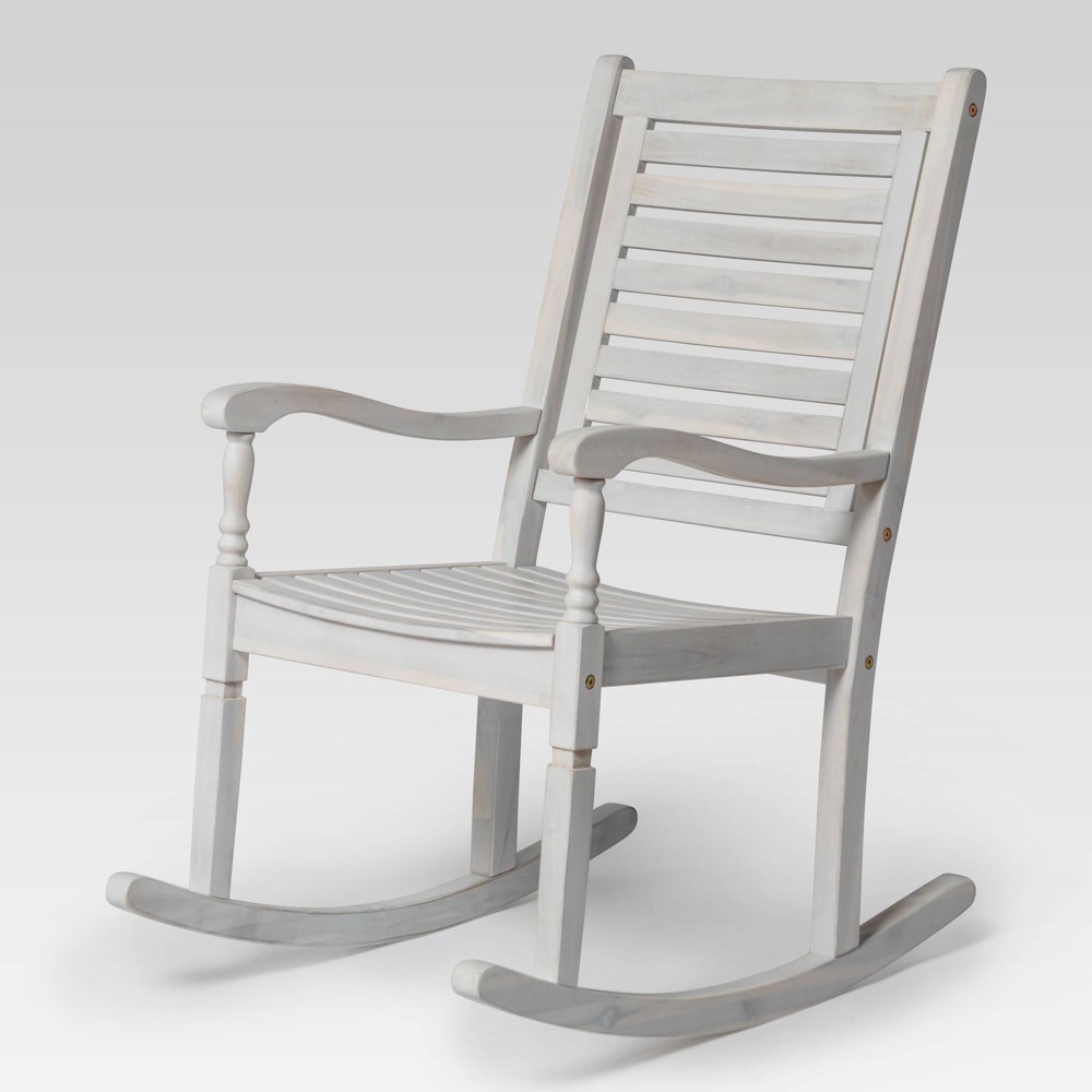 Bamberg Transitional Acacia Wood Outdoor Rocking Chair White Saracina Home