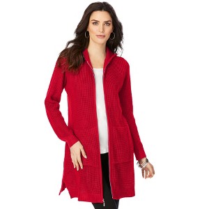 Roaman's Women's Plus Size Mega Length Waffle Zip Hoodie - 1 of 4