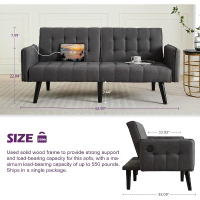 TYBOATLE 65"W Velvet Modern Convertible Folding Futon Couch Sofa Bed - Thumbnail 3