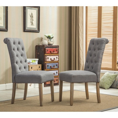 Roundhill Furniture Habit Solid Wood Tufted Parsons Dining Chair, Grey, Set of 2 - image 1 of 4