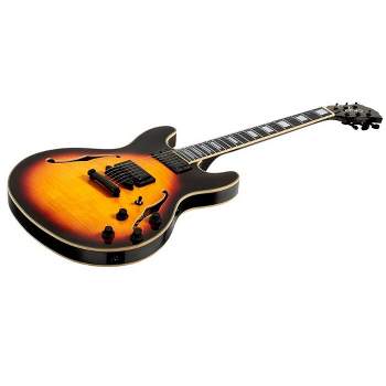 Monoprice Indio Boardwalk Flamed Maple Hollow Body Electric Guitar - Sunburst, With Gig Bag