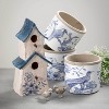 Sullivans Set of 3 Cement Bird Pattern Container Vase 5"H, 5"H & 5"H Blue and White - 2 of 3