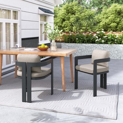 Set Of 2 Aluminum Patio Dining Chairs,Outdoor Patio Chair With Cushioned Seat And Aluminum Frame,Garden Armrests Dining Chair-Coolbibila