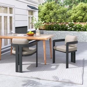 Set Of 2 Aluminum Patio Dining Chairs,Outdoor Patio Chair With Cushioned Seat And Aluminum Frame,Garden Armrests Dining Chair-Coolbibila - 1 of 4