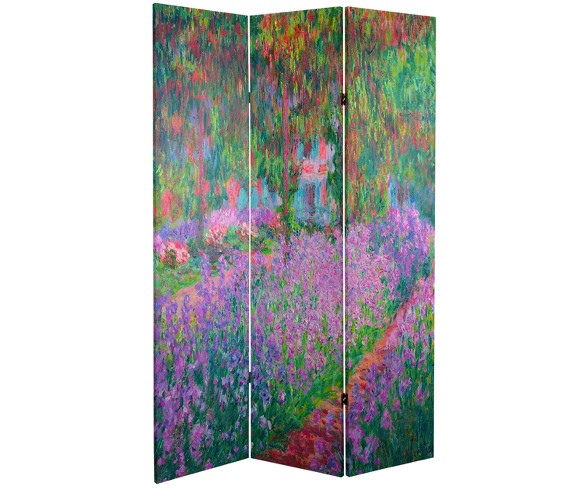 6' Tall Double Sided Works Of Monet Canvas Room Divider Water Lily/Garden - Oriental Furniture