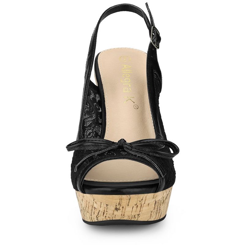 Allegra K Women's Wood Platform Heels Bow Lace Wedge Sandals, 2 of 8
