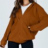 Women's Zip Up Loose Fit Hooded Jackets Comfy Solid Color Long Sleeve Casual Waffle Sweatshirts with Pockets - 2 of 4