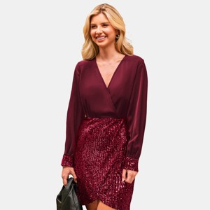 Women's Elegant Velvet Sequin Wrap Dress - Cupshe - 1 of 4