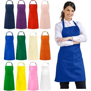 12-Pack Unisex Bib Aprons - Water-Resistant with 2 Pockets, Ideal for Restaurants, Events, and Team Use, Machine Washable - 1 of 4