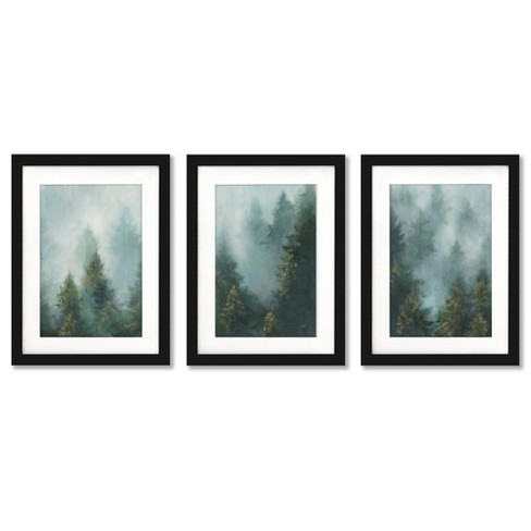 Watercolor Forest Poster,Green Trees Wall Art,Nature Serenity Watercolor  Landscape Mountain Canvas wall art,Modern Botanical wall art.12x16 inch