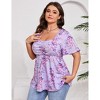Womens Plus Size Sweetheart Neck Short Sleeves Tunic Tops Pleated Peplum Babydoll Casual T shirts Floral Summer Blouse - 2 of 4
