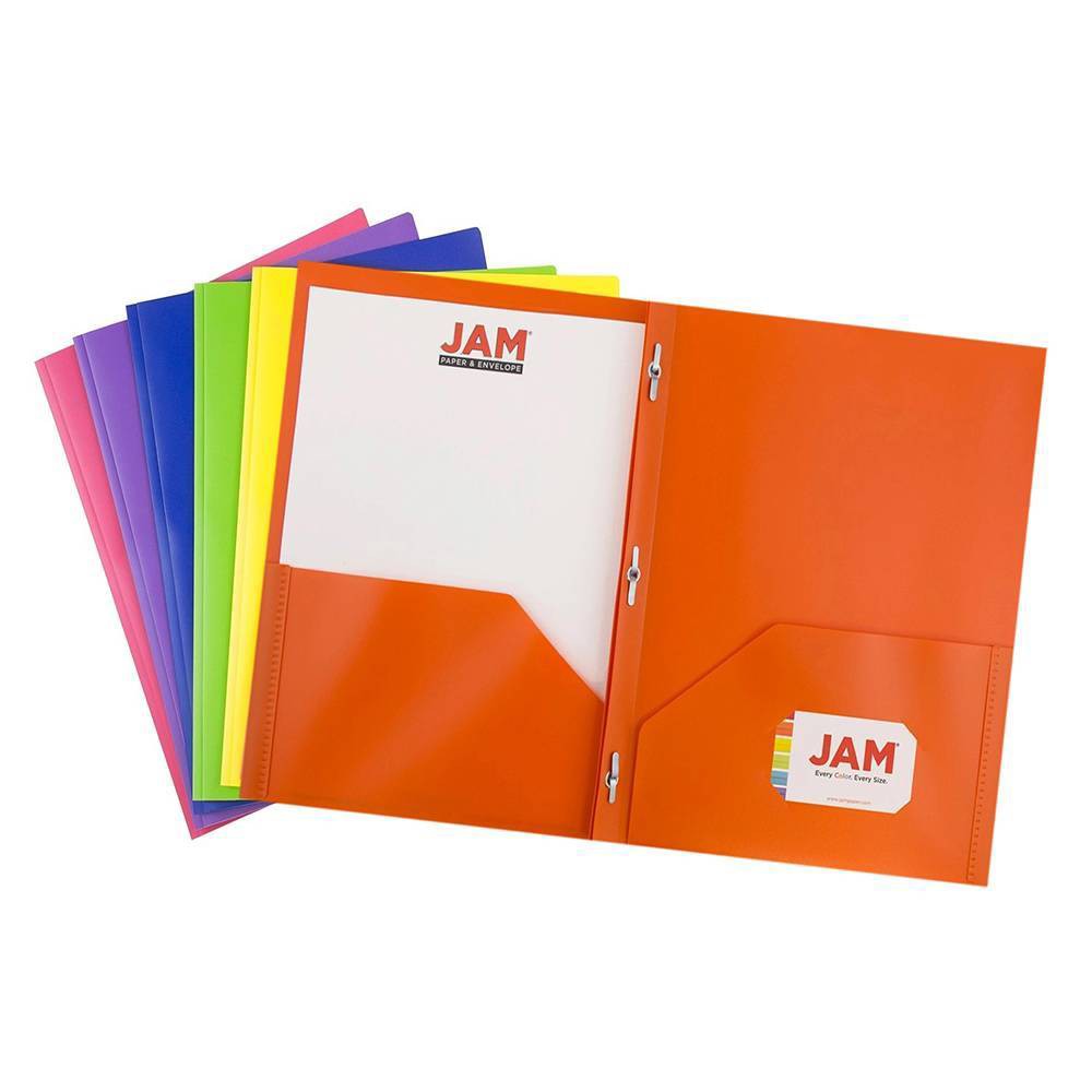 Photos - File Folder / Lever Arch File JAM 6pk POP 2 Pocket School Presentation Plastic Folders with Prong Fasteners Primary Colors: Multicolor, 100 Sheet Capacity