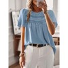 Summer Short Sleeve Smock Tops Tiny Embroidered Blouse Lightweight Crochet Breathable T-Shirts for Women Round Neck Lantern Sleeve Casual Tops - 3 of 4