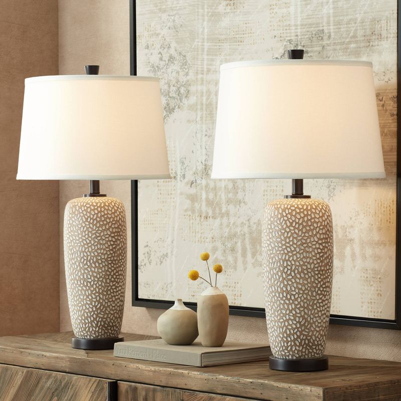 360 Lighting Anna 27 1/4" Tall Modern Coastal Table Lamps Set of 2 Beige Pebbled White Shade Living Room Bedroom Bedside Nightstand House Office, 2 of 9