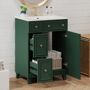 MAYEERTY 24" Bathroom Vanity Cabinet with Ceramic Sink, 2 Drawers, 1 Soft-Close Door, Forest Green - 1 of 4