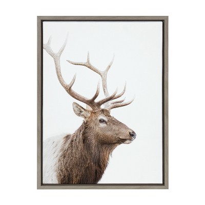 Sylvie Stag Profile Framed Canvas in Gray and White