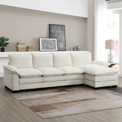 118"W Modern L-Shaped Chenille Sectional Sofa with Double Seat Cushions, 5-Seat Upholstered Sofa Couch with Reversible Chaise - ModernLuxe