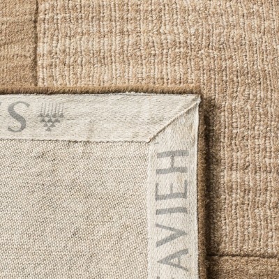 Beige and Brown Hand-Loomed Wool Square Area Rug