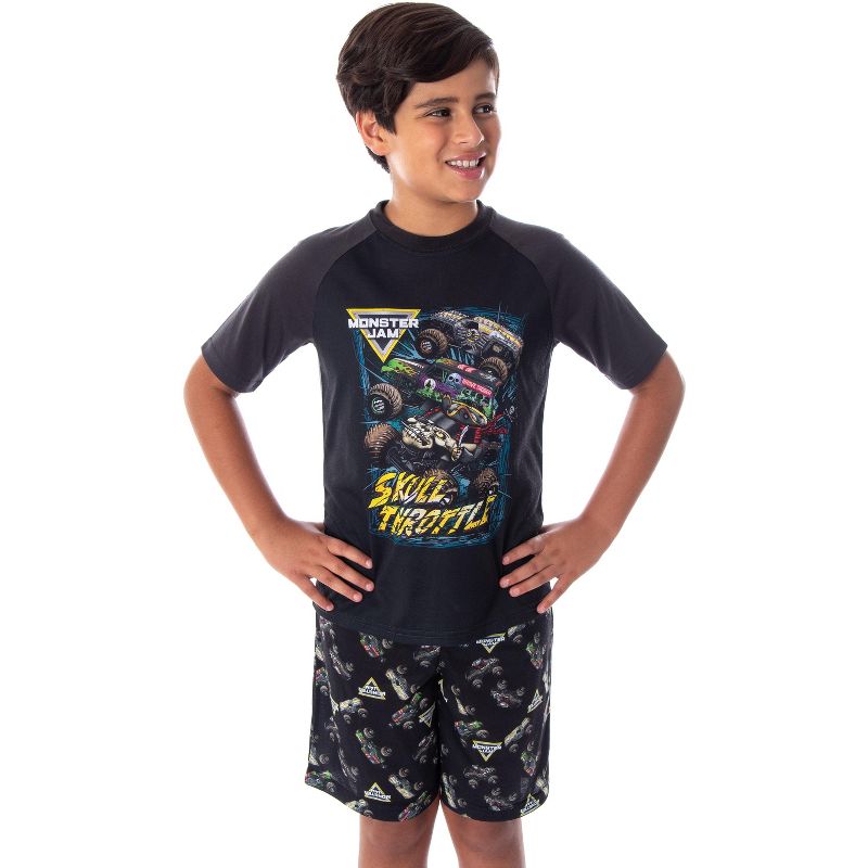 Monster Jam Boys' Skull Throttle Monster Truck Shirt And Shorts Pajama Set, 1 of 6