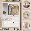 ModernLuxe 4-in-1 Hall Tree White Entryway Shoe Cabinet Mudroom Coat Rack with 4 Hooks, Mirrored Cabinet Door, 2 Flip Drawers & 2 Cabinets - 3 of 4