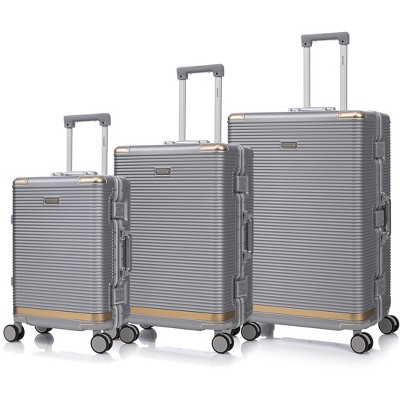 Coolife Luggage set PC+aluminum 20/24/28 inch three models set, stylish aluminum frame password lock luggage