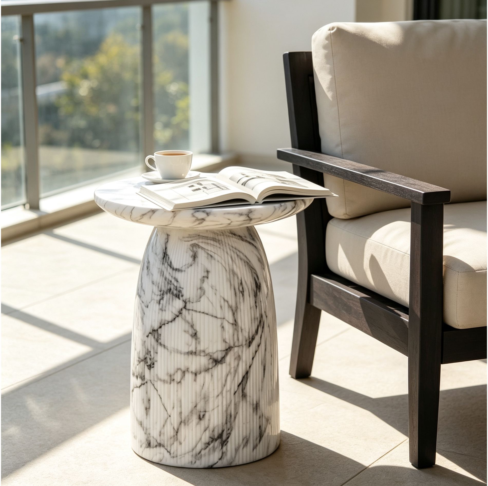 Patio End Table Indoor&Outdoor Side Table MGO Weather-Resistant Accent Table, No Assembly, Marble Effect - ModernLuxe