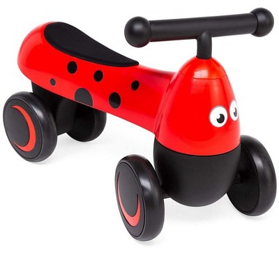 HearthSong One2Go Foot-to-Floor Ride-On Ladybug Scooter with Wide Low Base and Big Wheels, for Beginning Riders