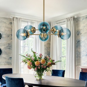 LLHZSY Modern 6-Light Sputnik Ceilling Chandelier Globe Gradient Blue Glass 30 7/10" Wide Light Fixture for Dining Room-Gold - 1 of 4