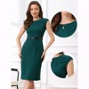 INSPIRE CHIC Women's Elegant Business Round Neck Belted Cap Sleeve Work Sheath Dresses - 2 of 4