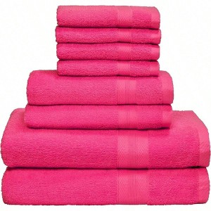 8 Piece Towel Set, 100 Ring Spun Cotton, Hot Pink, Ultra Soft, Hotel Quality Bath Towels 27x54, Hand Towels 16x28 Washcloths 13x13 - 1 of 4