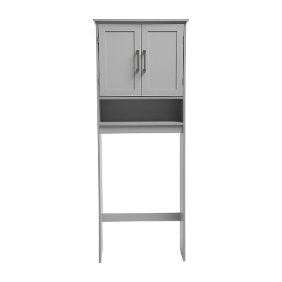 Gray Engineered Wood Over-the-Toilet Storage Cabinet with Adjustable Shelves
