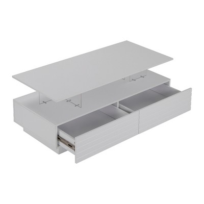 Lirago 47" Modern White Rectangular LED Lights Coffee Table with 2 Storage Drawers Wood Thick Design Open Shelving