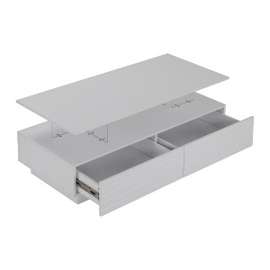 Lirago 47" Modern White Rectangular LED Lights Coffee Table with 2 Storage Drawers Wood Thick Design Open Shelving - 1 of 4