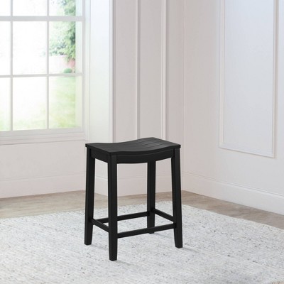 Black Wood Backless Saddle Counter Stool