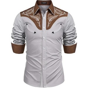 COOFANDY Men's Western Cowboy Shirt Embroidered Button Down Long Sleeve Shirts - 1 of 4
